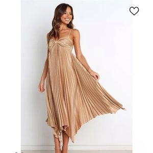 Petal & Pup Gold Pleated “Vikki” dress